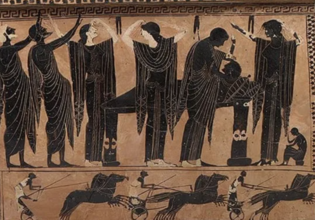 Ancient Roman depiction of the black-clad undertakers, called Libitinarii